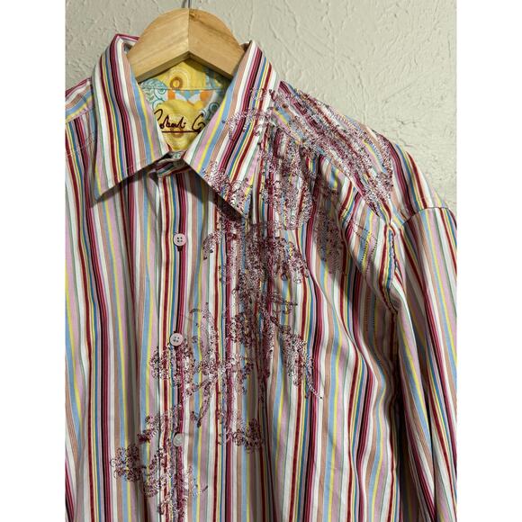 Robert Graham Striped Embroidered Button Down Contrast XL - Picture 3 of 8
